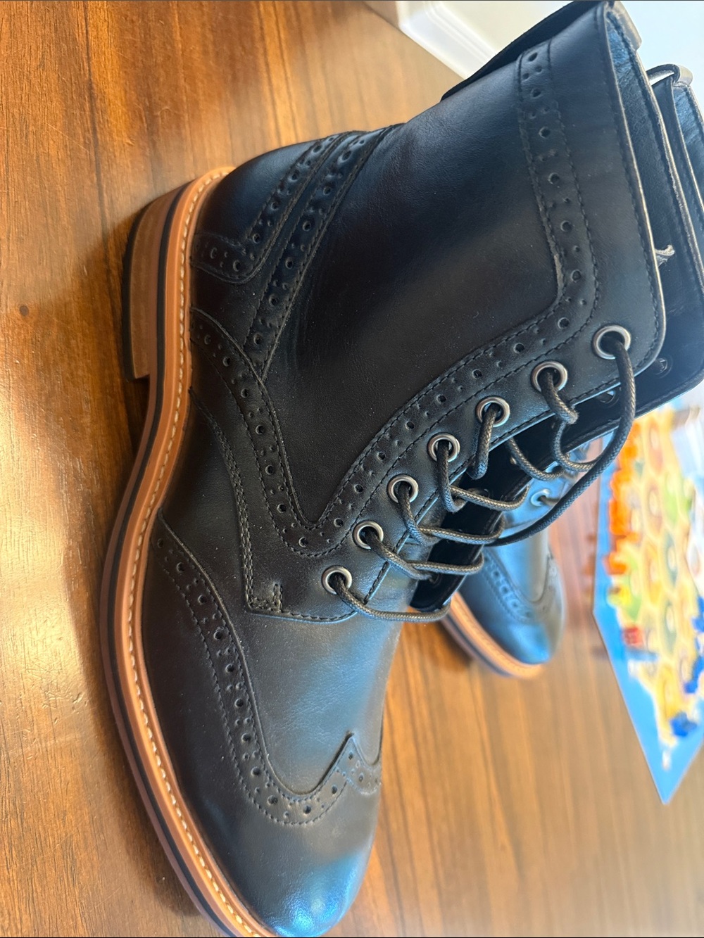 Club Room Black Leather Brogue Chukka Boots with Tan Welt